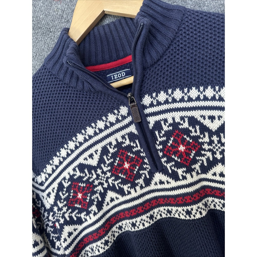 IZOD Fair Isle Men's Sweater 1/4 Zip Size 2XL Ski Winter Chunky knit preppy